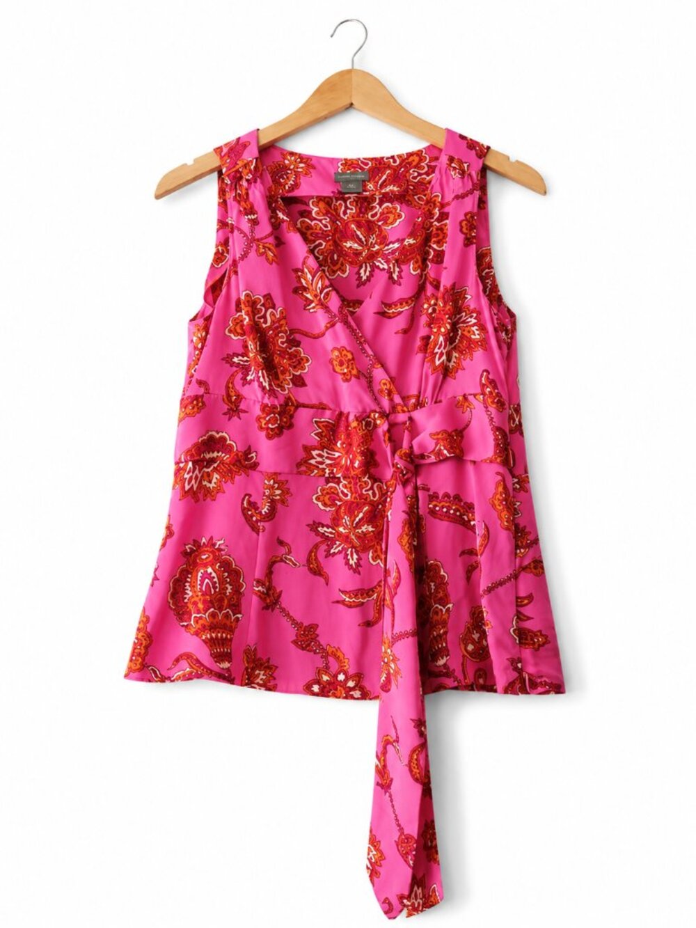 Y2K Ann Taylor Pink Paisley 100% Silk Babydoll Top 6